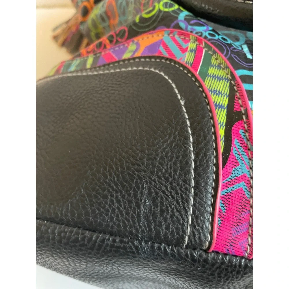 COOGI Black Multi Color Logo Print Hobo Bag Y2K Tassel Satchel Purse